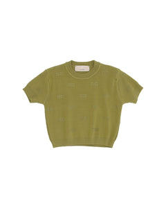 Elisabetta Franchi La Mia Bambina T-shirt in Maglia Verde con Strass Logo per Bambine