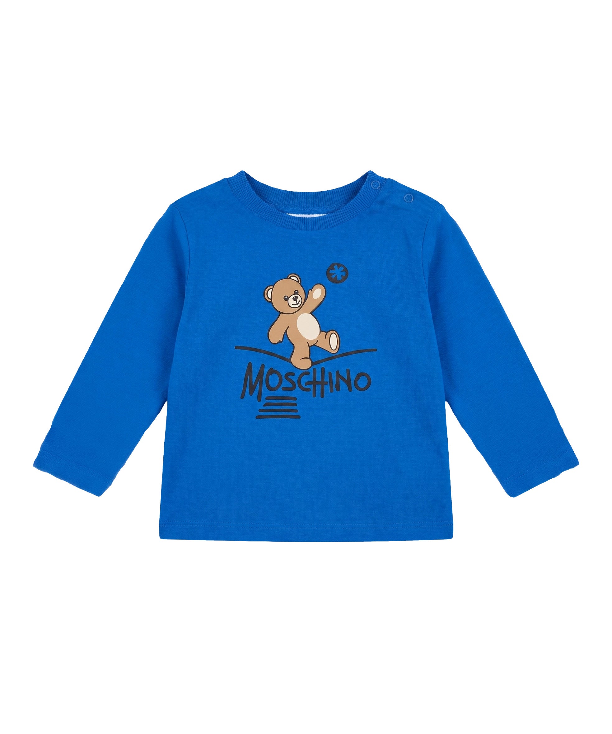 Moschino Kids T-Shirt Manica Lunga Bluette in Cotone con Teddy Bear e Logo per Bambini