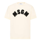 MSGM Kids T-Shirt Crema con Logo Lettering Nero per Bambine
