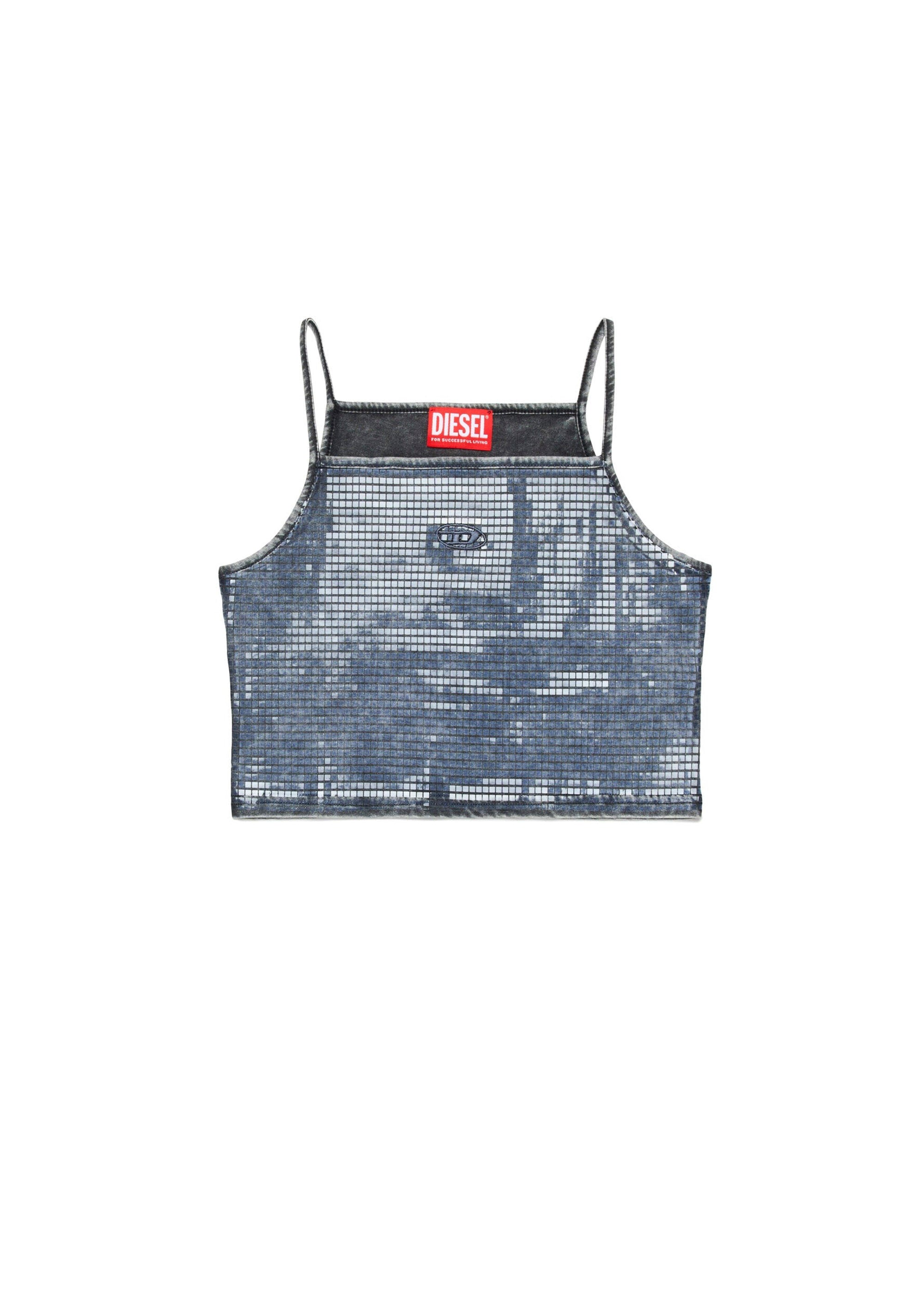 Diesel Kids Top Nero Mylar con Pailettes per Bambine