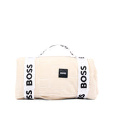BOSS Kids Copertina Beige Bifacciale in Cotone con Orsetti Jacquard e Logo per Bambini