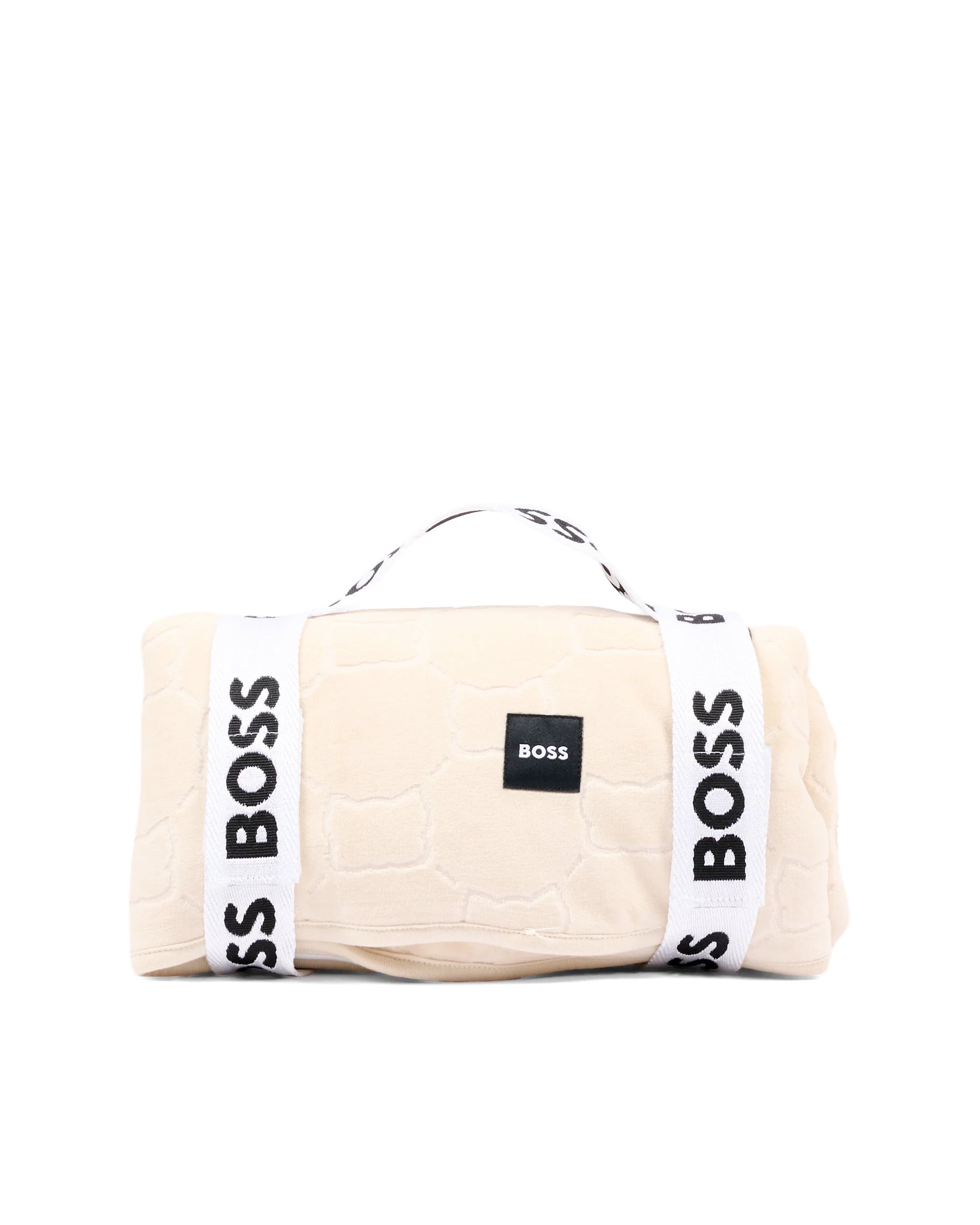 BOSS Kids Copertina Beige Bifacciale in Cotone con Orsetti Jacquard e Logo per Bambini