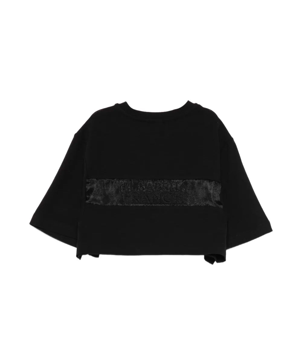 Elisabetta Franchi La Mia Bambina T-shirt Nera Cropped con Banda Logo per Bambine