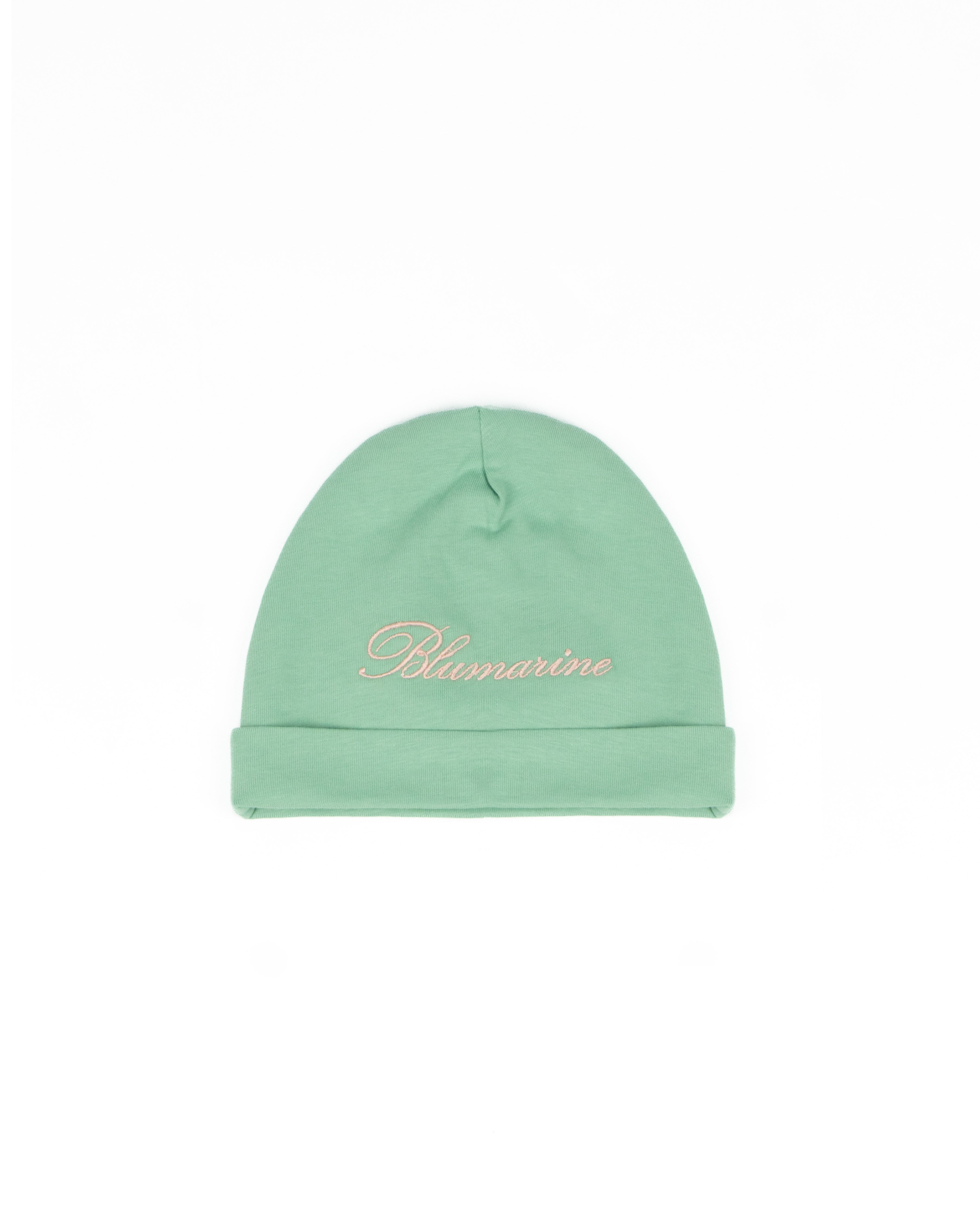 Blumarine Kids Cappellino Verde Menta con Logo Ricamato a Contrasto per Neonate
