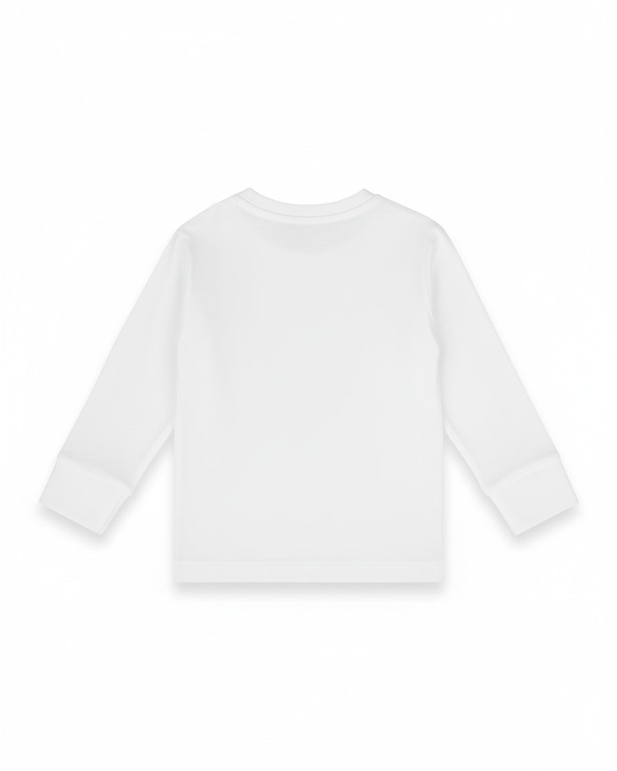 Paciotti Kids T-Shirt Bianca a Maniche Lunghe  con Stampa Effetto Sbiadito per Neonati