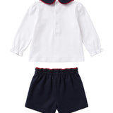 Deolinda Kids Completo Bianco Rosso e Blu Navy con Rosa per Neonate