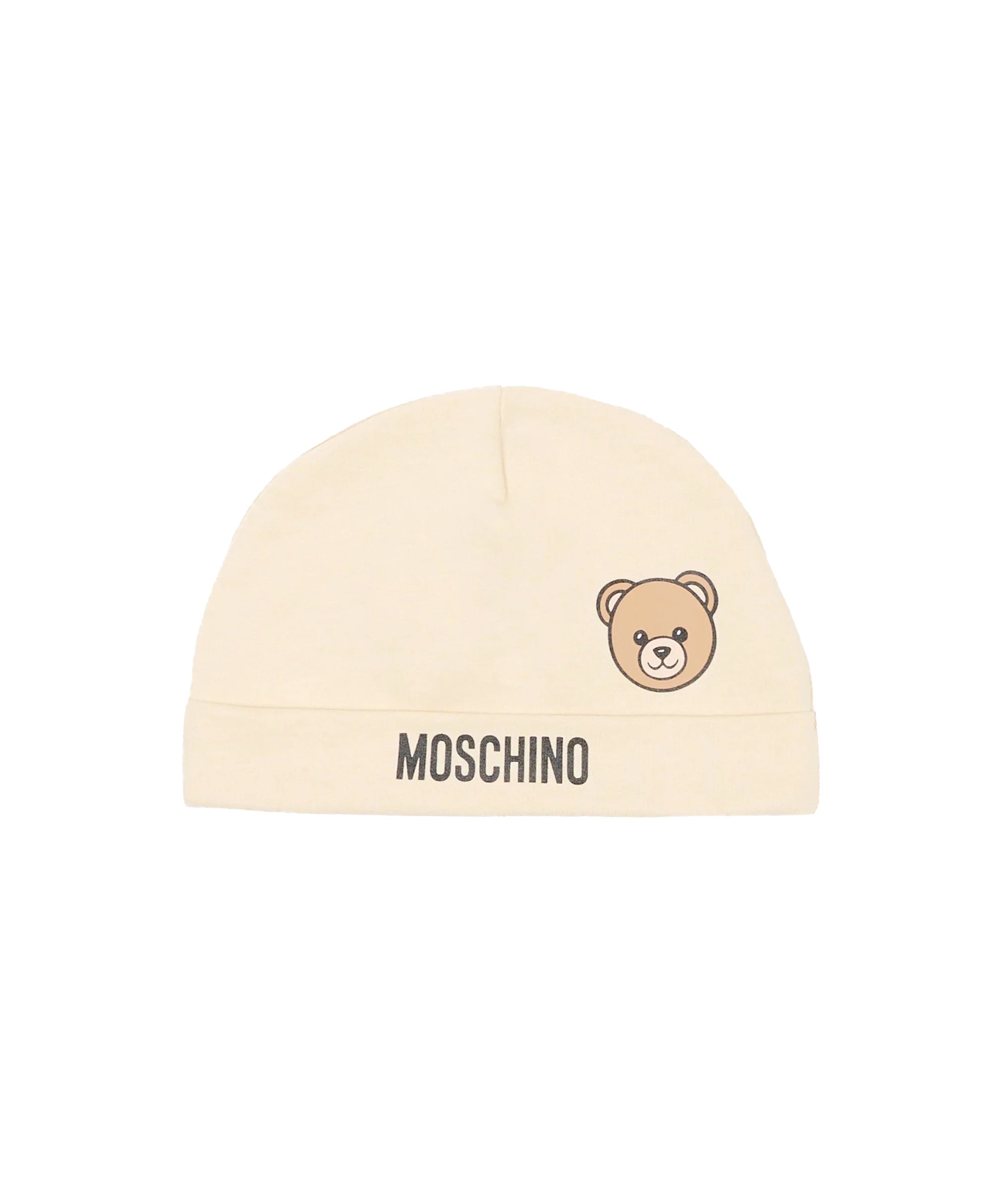 Moschino Kids Cappellino Beige in Cotone con Stampa Teddy Bear e Logo Unisex per Neonati