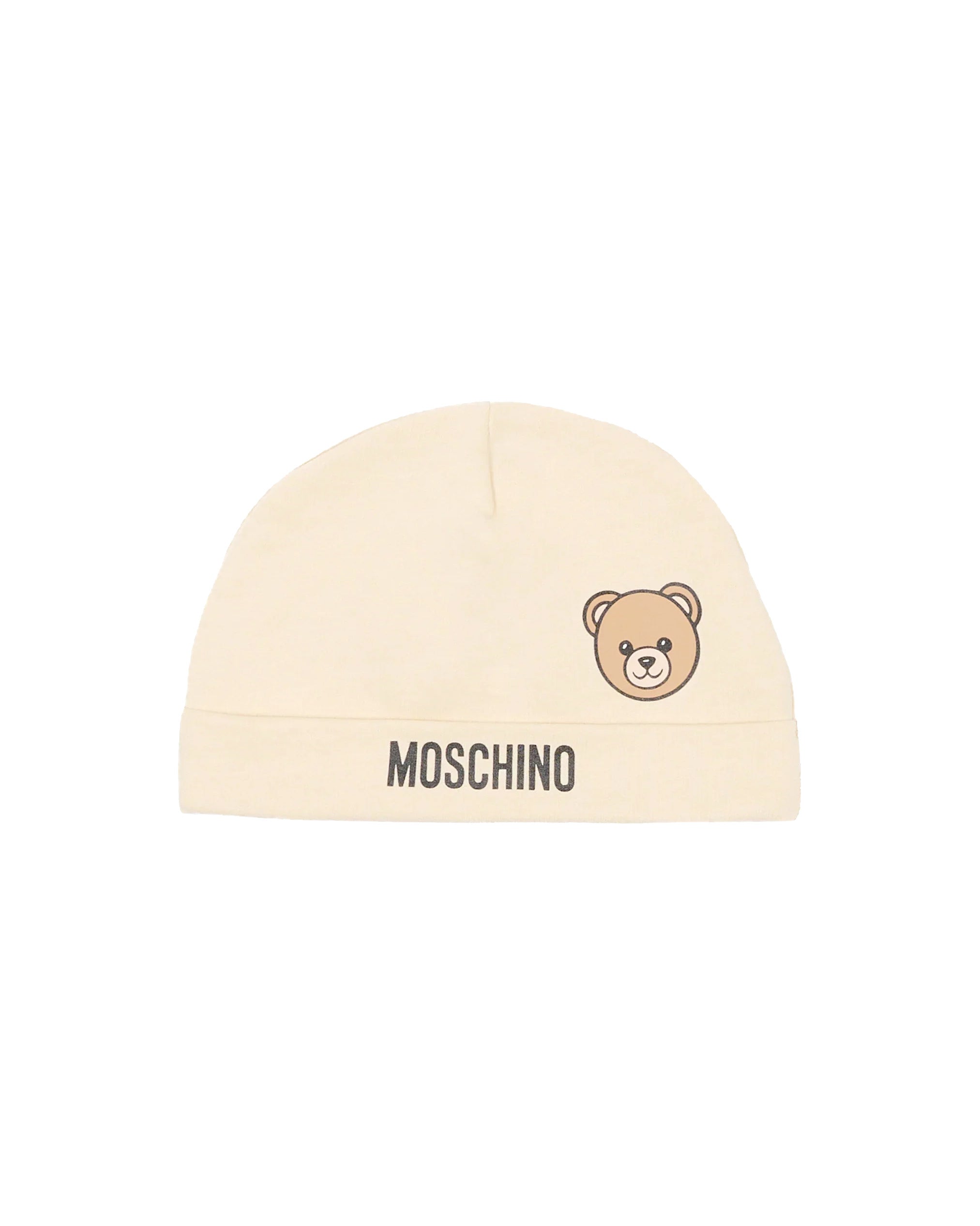Moschino Kids Cappellino Beige in Cotone con Stampa Teddy Bear e Logo Unisex per Neonati