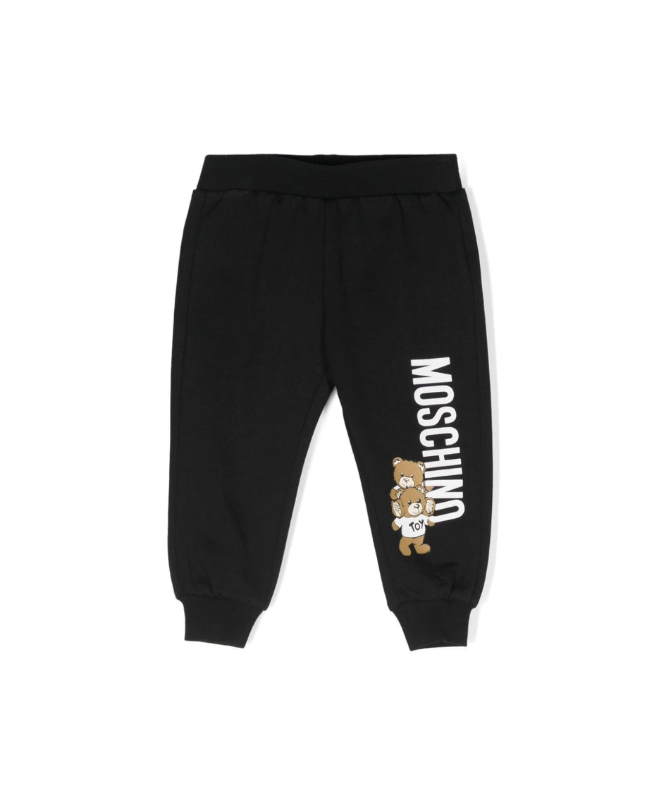 Moschino Kids Pantaloni in Tuta Neri con Teddy Bear per Neonati