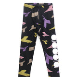 Diadora Kids Black Leggings with All-Over Logo for Girls