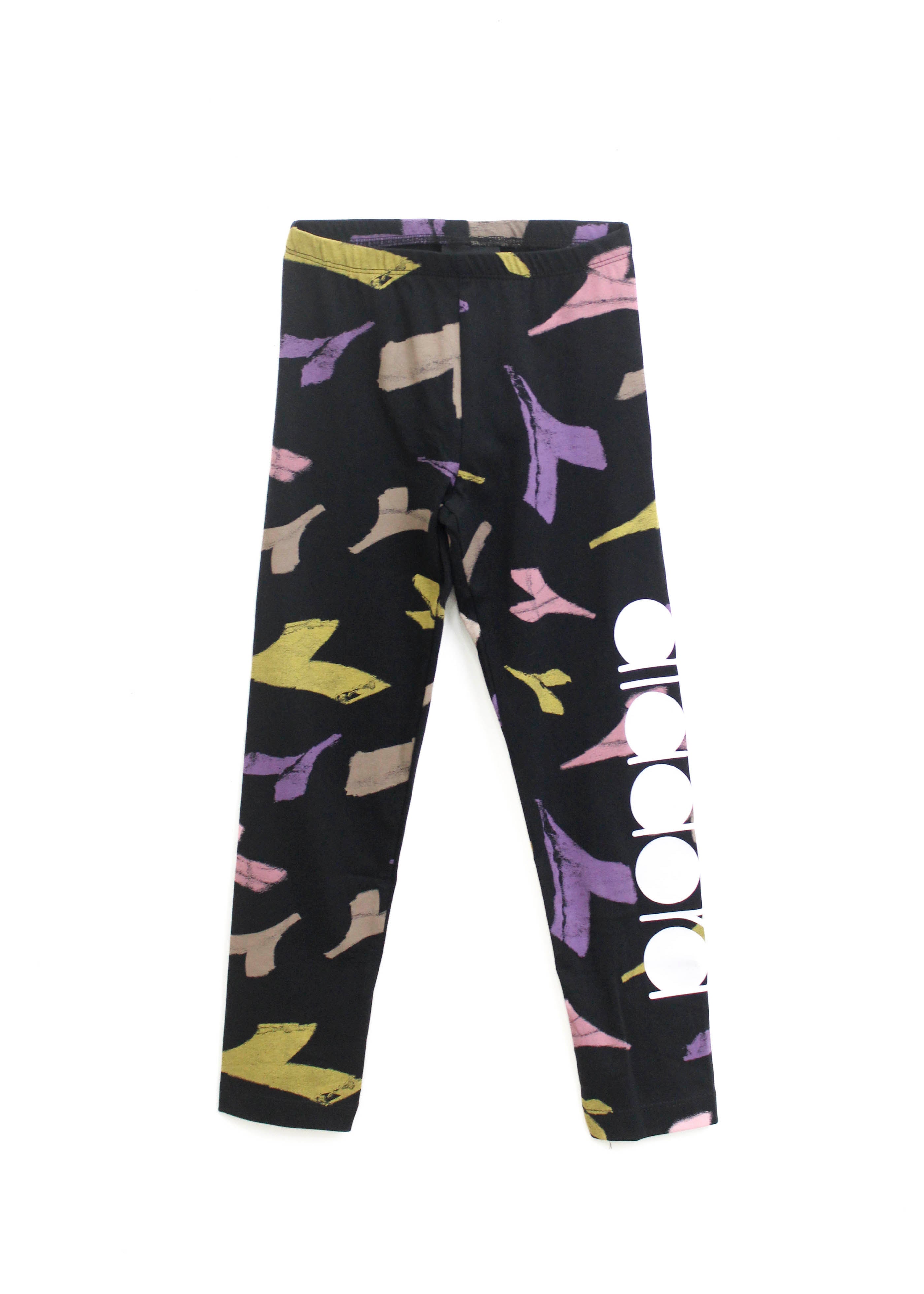 Diadora Kids Leggings Nero con Logo All-Over per Bambine