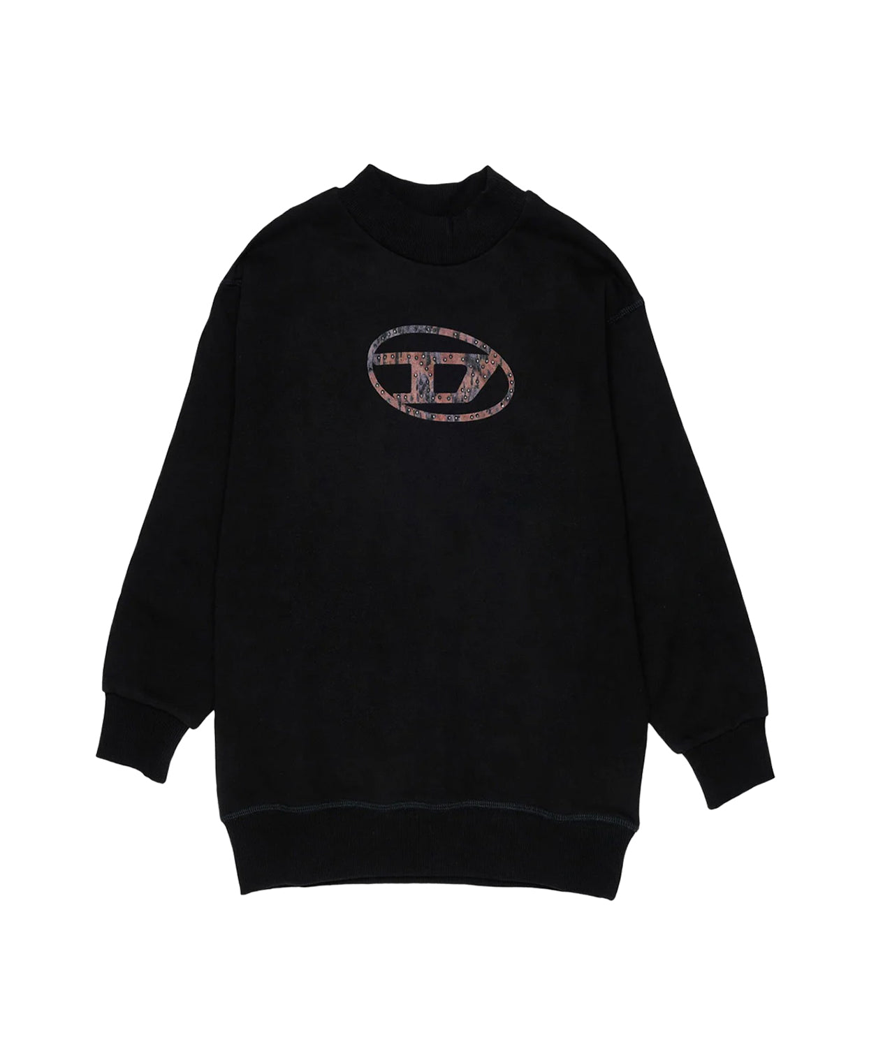 Diesel Kids Felpone Oversize Girocollo Nero con Oval D AR per Bambine