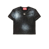 Diesel Kids Black Mylar Logo T-Shirt for Girls