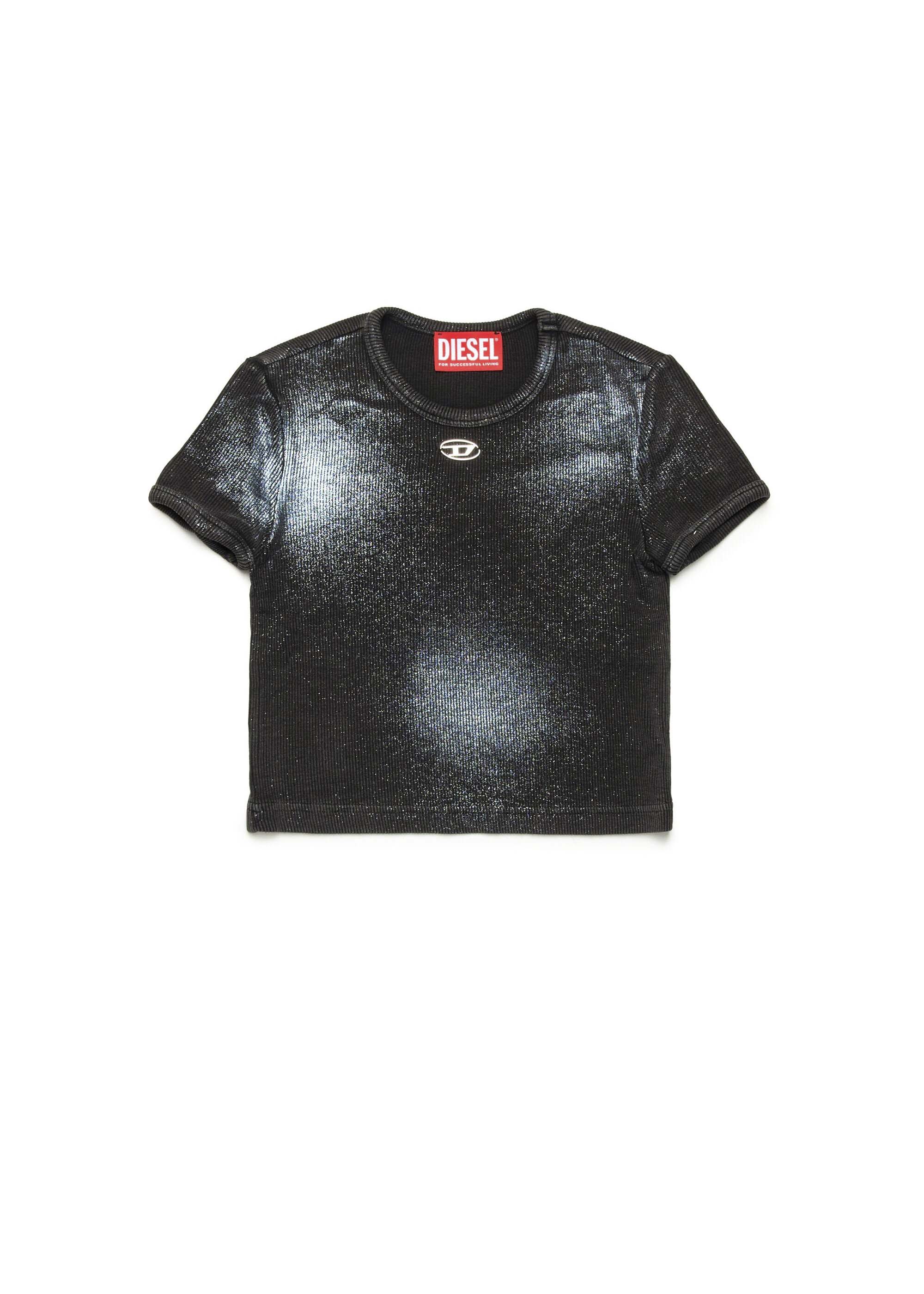 Diesel Kids T-Shirt Nera Mylar con Logo per Bambine