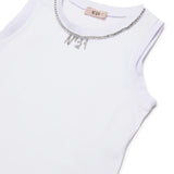 N21 Kids Canotta Bianca con Dettagli Logo e Strass per Bambine