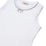 N21 Kids Canotta Bianca con Dettagli Logo e Strass per Bambine
