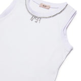 N21 Kids Canotta Bianca con Dettagli Logo e Strass per Bambine