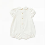 Blumarine Kids Pagliaccetto Panna con Logo Ricamato Rosa per Neonate