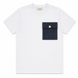Yes London T-Shirt Bianco con Tasca in Denim Gessato per Bambini
