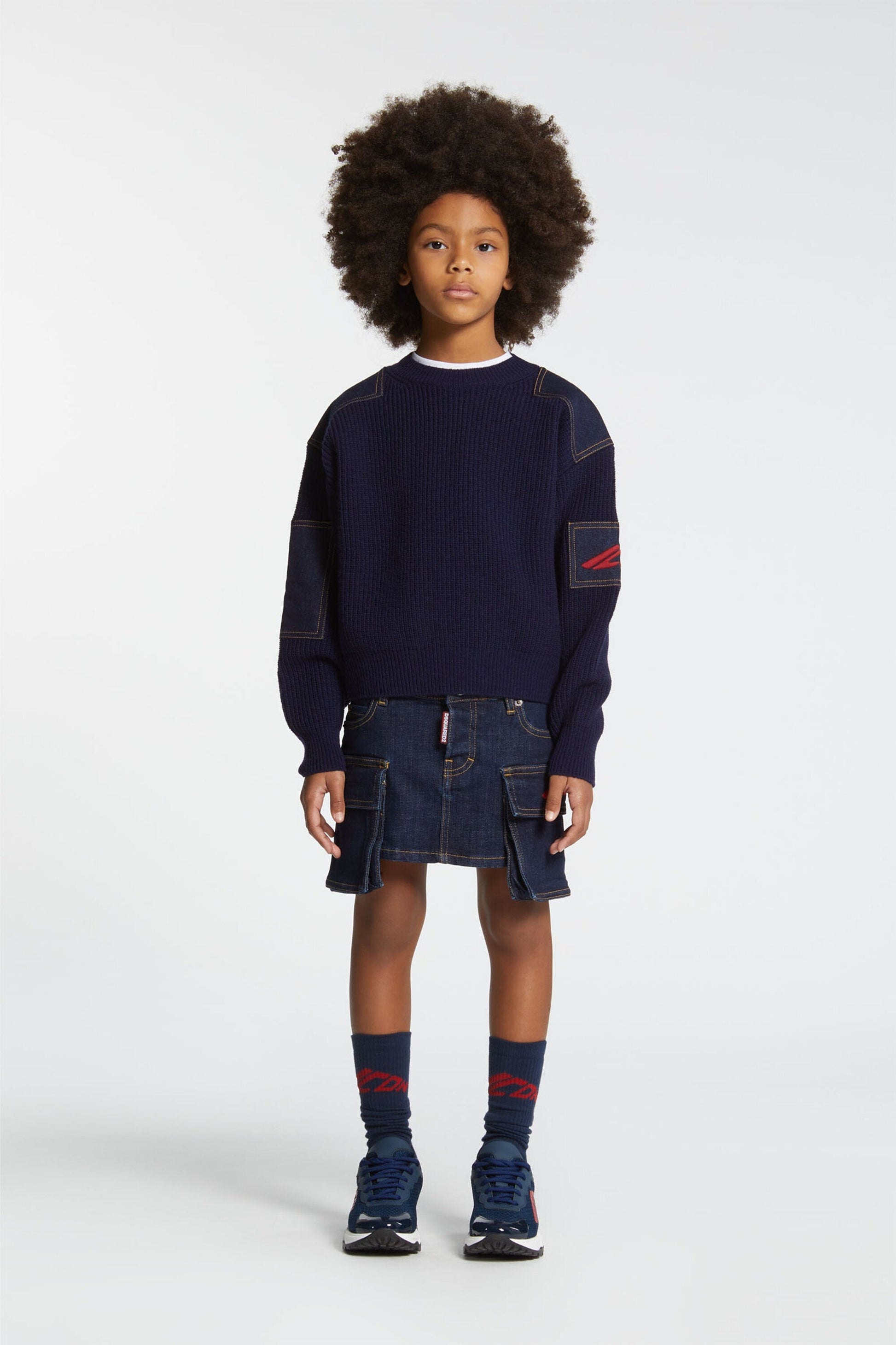 Dsquared2 Kids Pullover Blu con Inserti Denim per Bambine