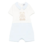 Moschino Kids Tutina a Righe Panna/Azzurro con Ricamo Teddy per Neonati