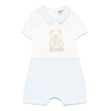 Moschino Kids Tutina a Righe Panna/Azzurro con Ricamo Teddy per Neonati
