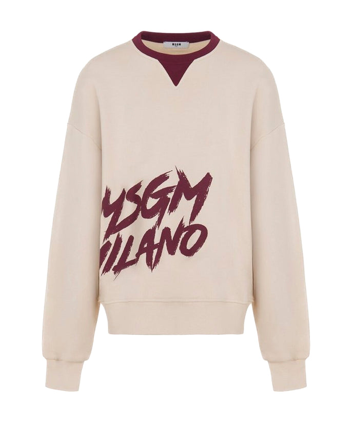 MSGM Kids Felpa Girocollo Crema con Stampa per Bambine