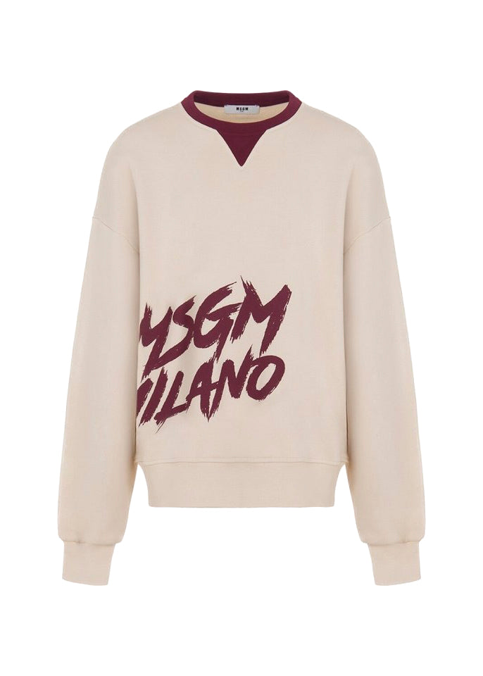 MSGM Kids Felpa Girocollo Crema con Stampa per Bambine