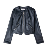 Patrizia Pepe Kids Giubbino Nero in Ecopelle con Zip per Bambine