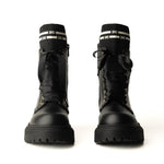 Elisabetta Franchi La Mia Bambina Stivali Tronchetto Neri con Dettaglio Logo a Contrasto per Bambine