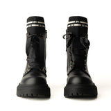 Elisabetta Franchi La Mia Bambina Stivali Tronchetto Neri con Dettaglio Logo a Contrasto per Bambine