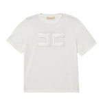 Elisabetta Franchi La Mia Bambina T-Shirt Avorio con Logo a Contrasto per Bambine