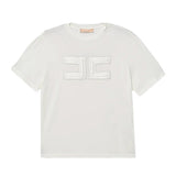 Elisabetta Franchi La Mia Bambina T-Shirt Avorio con Logo a Contrasto per Bambine