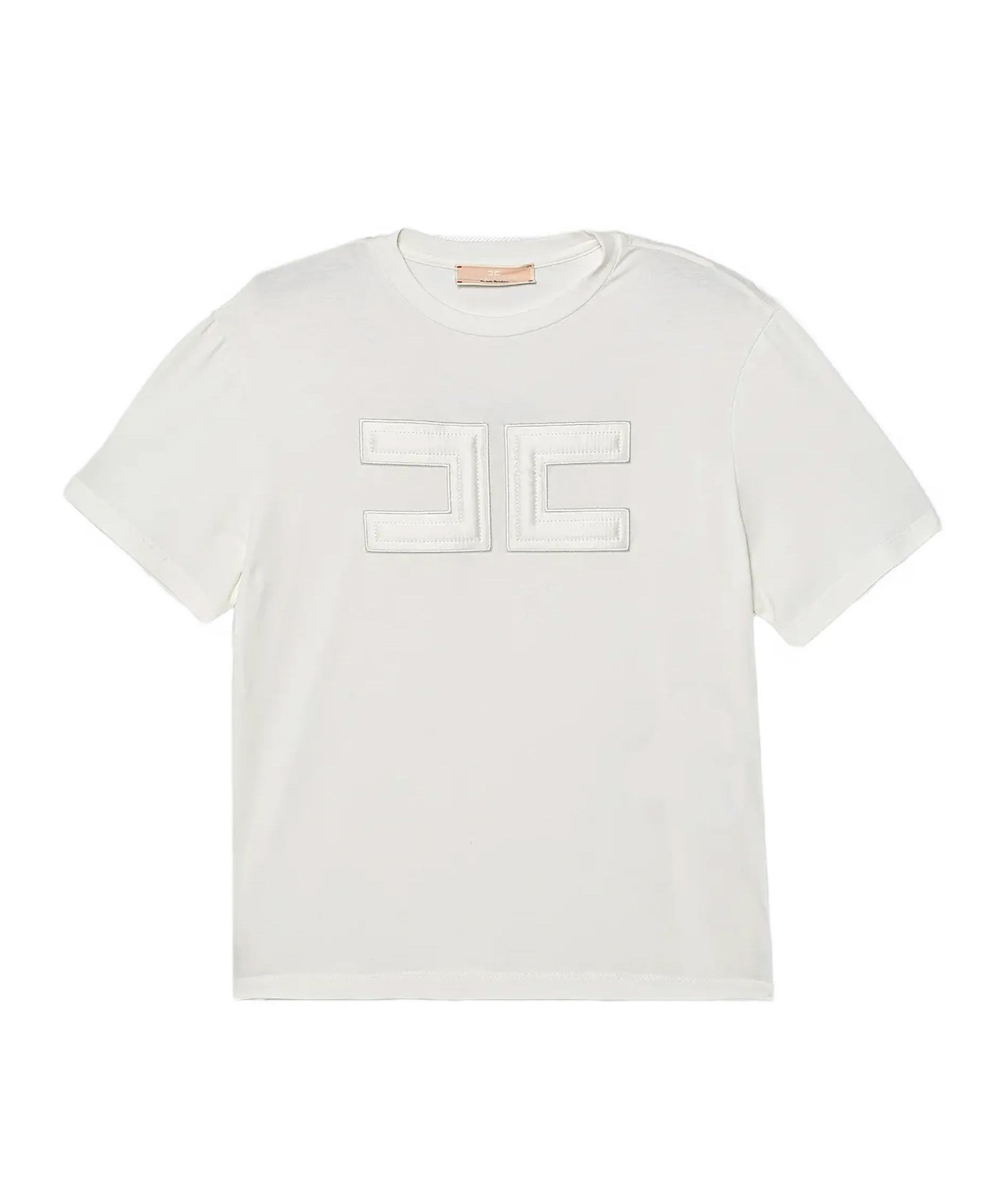 Elisabetta Franchi La Mia Bambina T-Shirt Avorio con Logo a Contrasto per Bambine