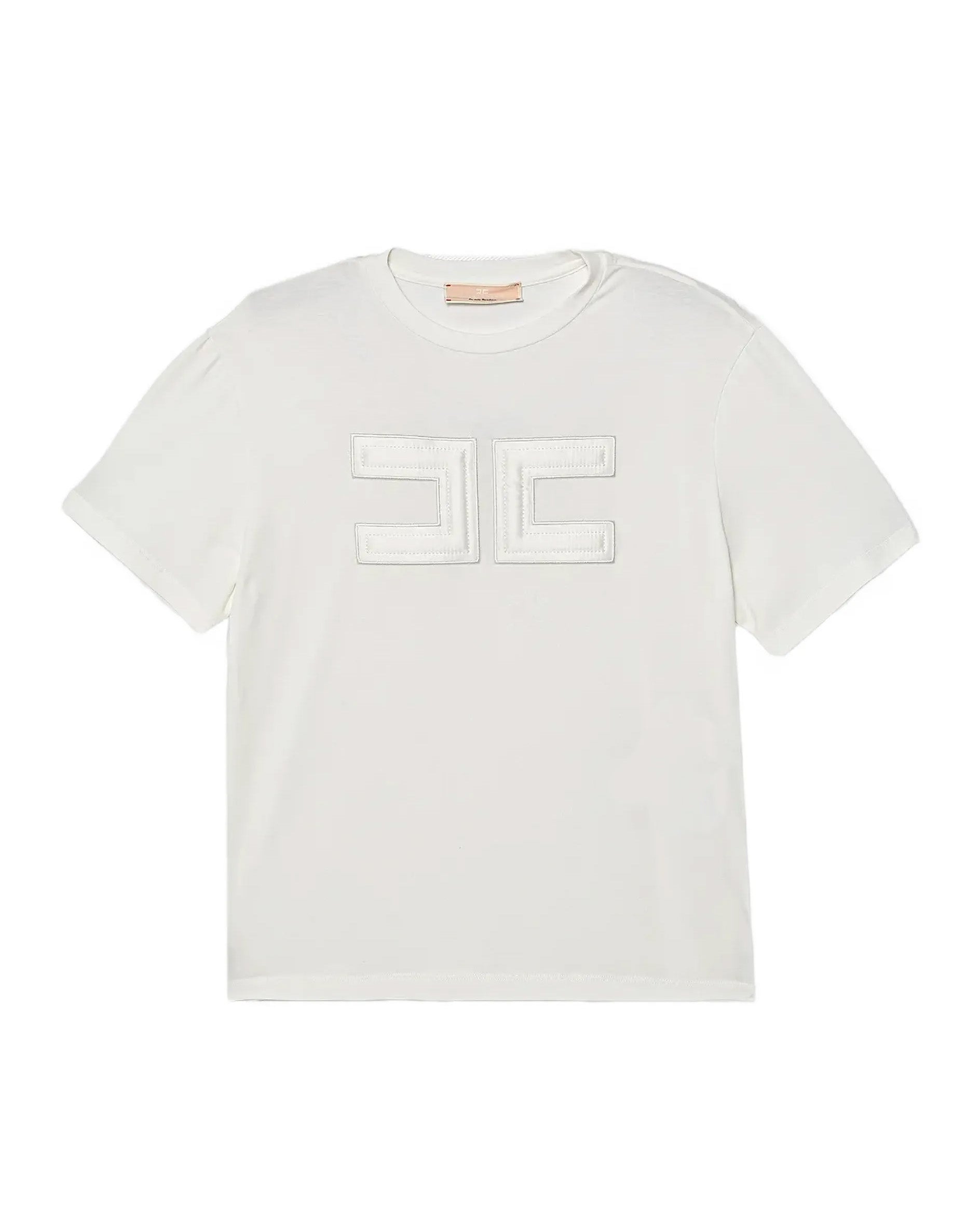 Elisabetta Franchi La Mia Bambina T-Shirt Avorio con Logo a Contrasto per Bambine