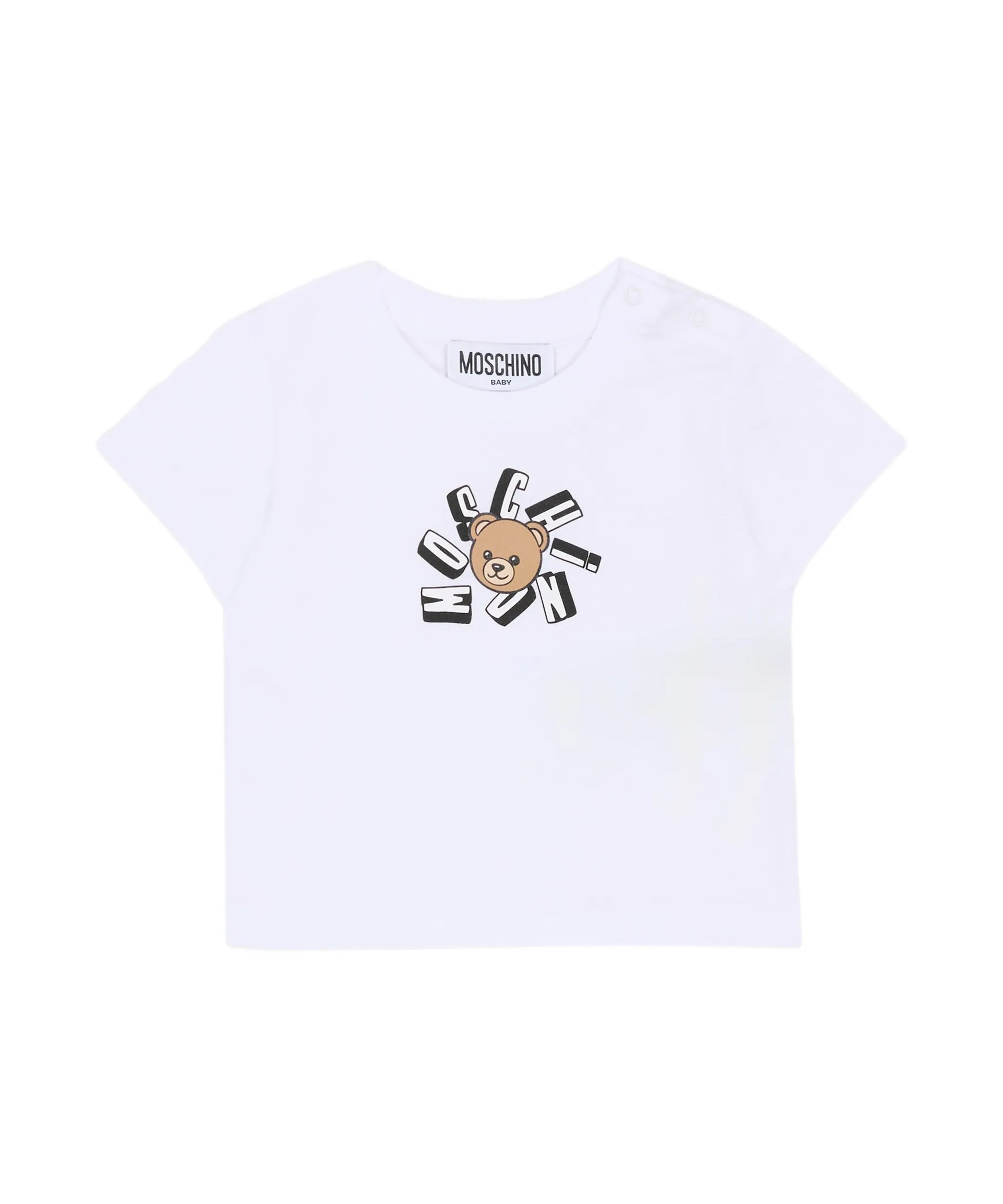 Moschino Kids T-Shirt Bianco con Logo Teddy Bear per Neonati