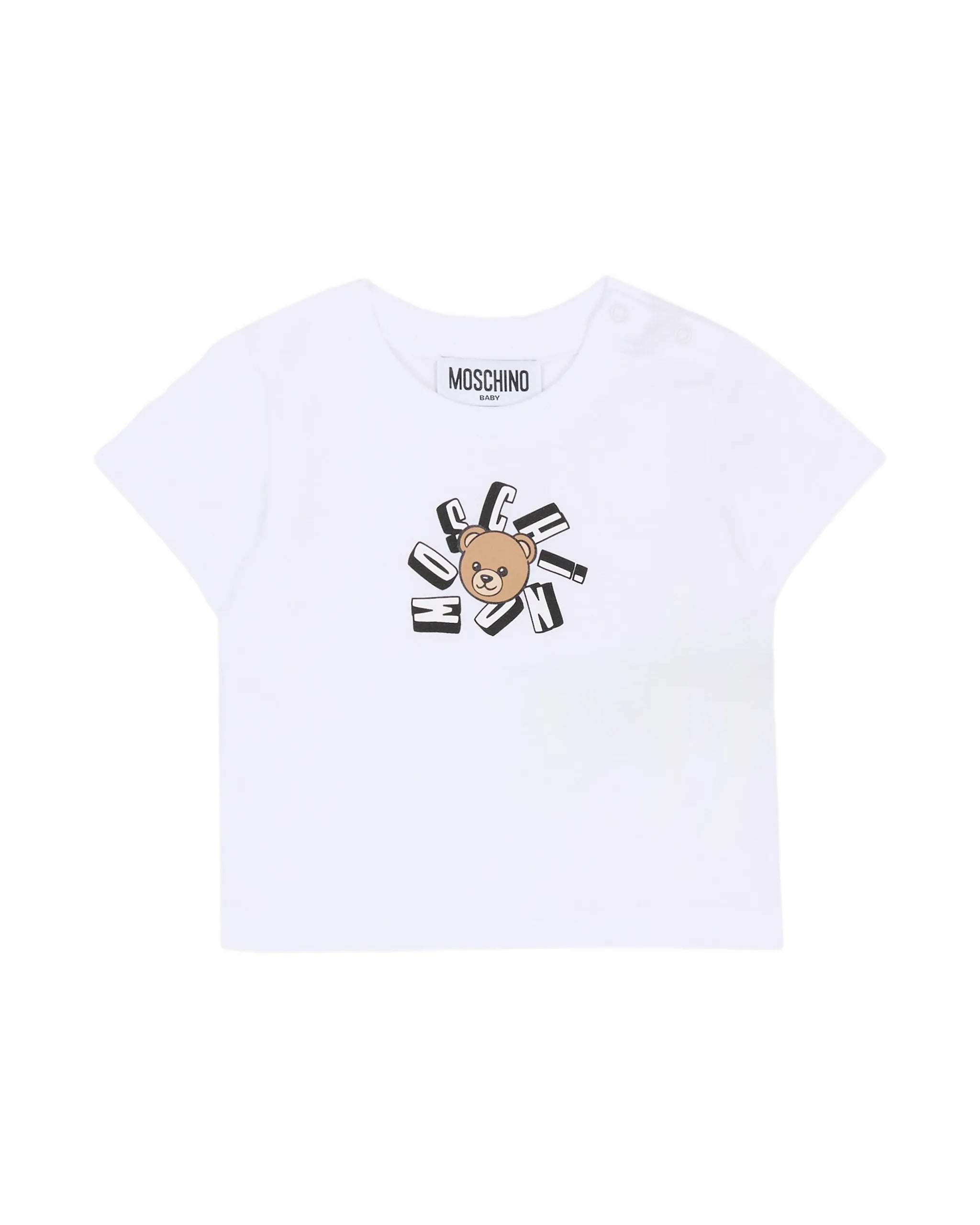 Moschino Kids T-Shirt Bianco con Logo Teddy Bear per Neonati
