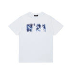 N21 Kids T-shirt Bianca Girocollo con Stampa Logo con Motivo Galassia per Bambini