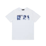 N21 Kids T-shirt Bianca Girocollo con Stampa Logo con Motivo Galassia per Bambini