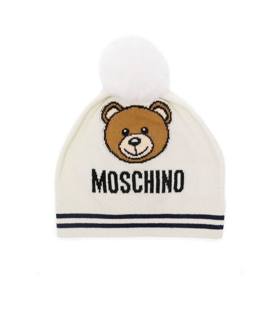 Moschino Kids Cappellino Panna con Logo Teddy Bear per Bambini