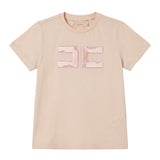 Elisabetta Franchi La Mia Bambina T-Shirt Nude con Logo Strass per Bambine