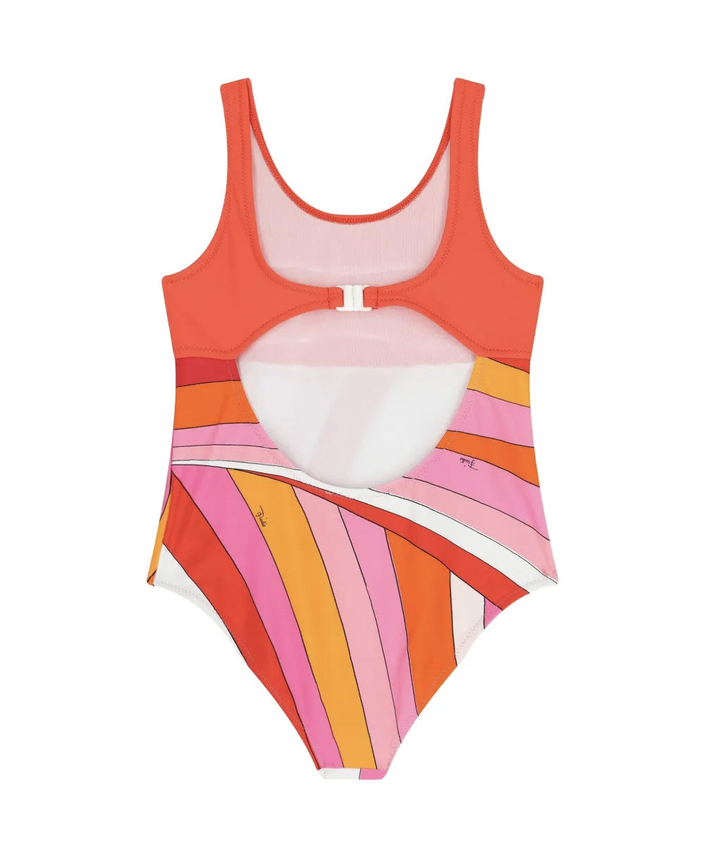 Emilio Pucci Kids Costume Intero Fantasia Arancio e Rosa per Bambine