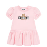 Moschino Kids Abito con Rouches Rosa e Logo Teddy Bear per Neonate