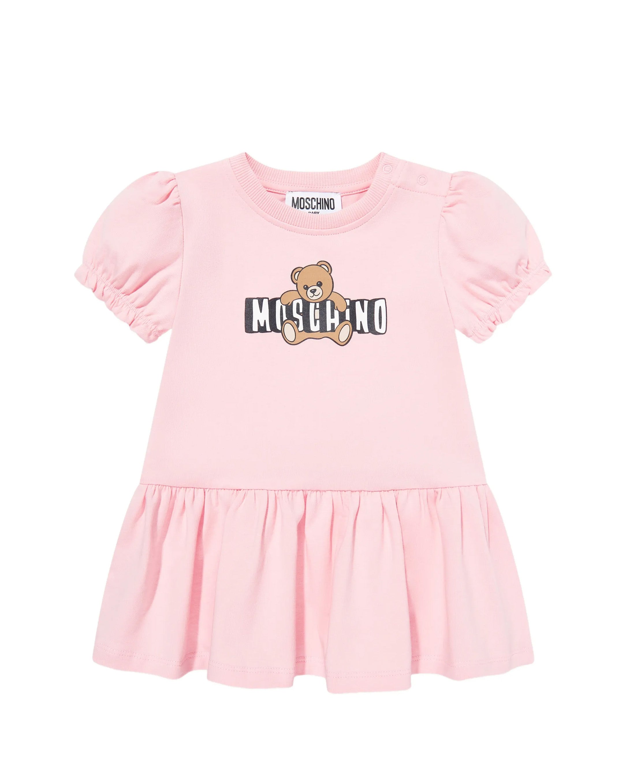 Moschino Kids Abito con Rouches Rosa e Logo Teddy Bear per Neonate