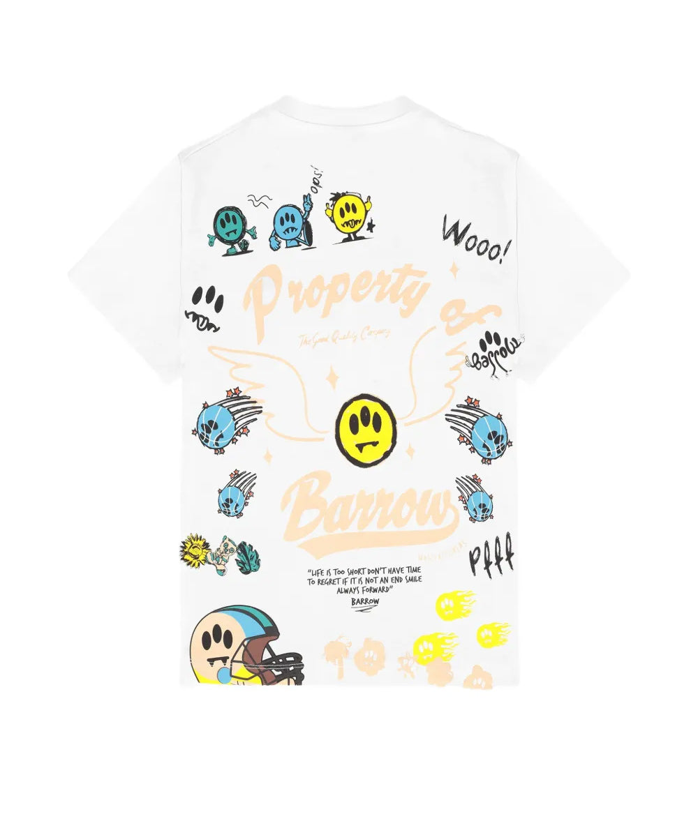 Barrow Kids t-Shirt Off-White con Stampa Logo All-Over Unisex