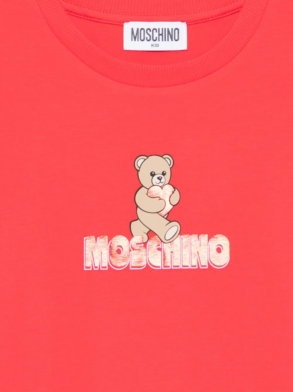 Moschino Kids Maxi T-Shirt Rossa con Logo Teddy Bear per Bambine