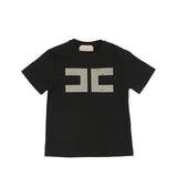 Elisabetta Franchi La Mia Bambina T-shirt Nera con Maxi Logo in Strass per Bambine