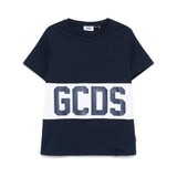 GCDS Kids T-shirt Blu con Banda Logo per Bambini