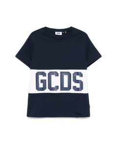 GCDS Kids T-shirt Blu con Banda Logo per Bambini
