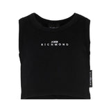 John Richmond Kids Top Nero a Costine con Ricamo Logo per Bambine